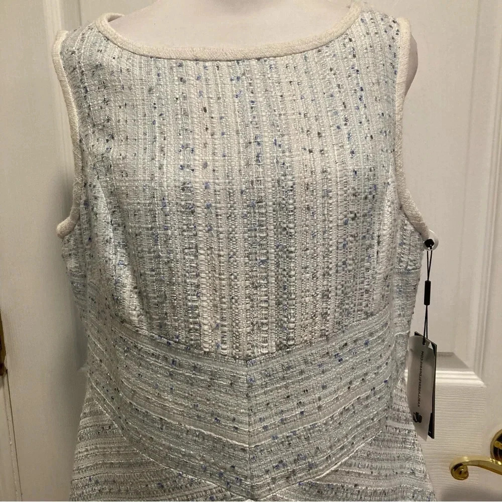 Karl Lagerfeld Women's Blue/White Sleeveless Tweed Size 12 Dress NWT - Picture 3 of 16